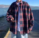 Camisa holgada a cuadros con colores vintage para hombre